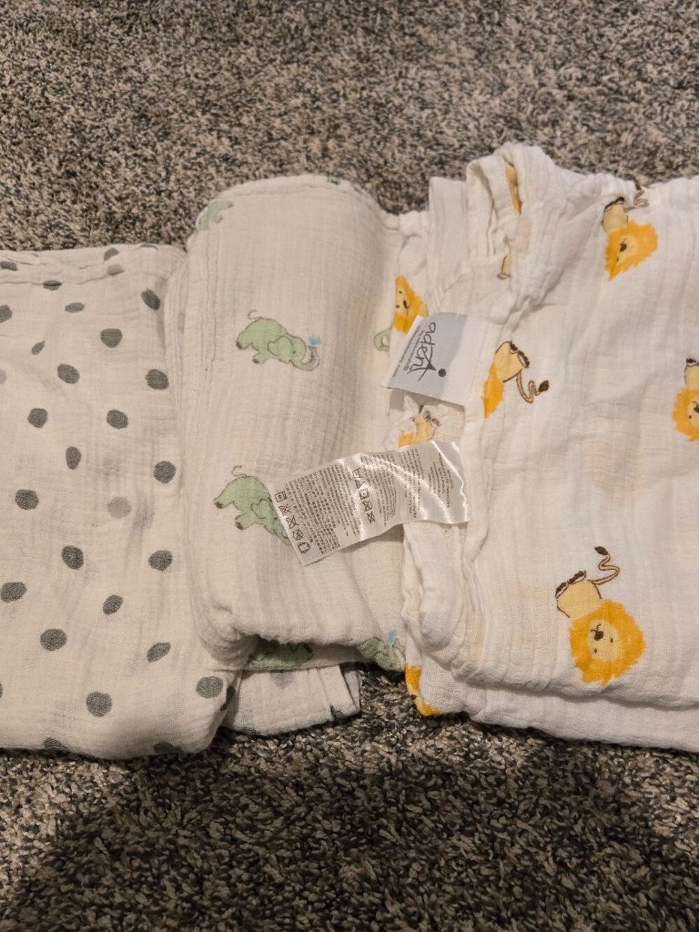 Lot of 3 Aden & Anais Muslin Swaddle Baby Blankets Gender Neutral